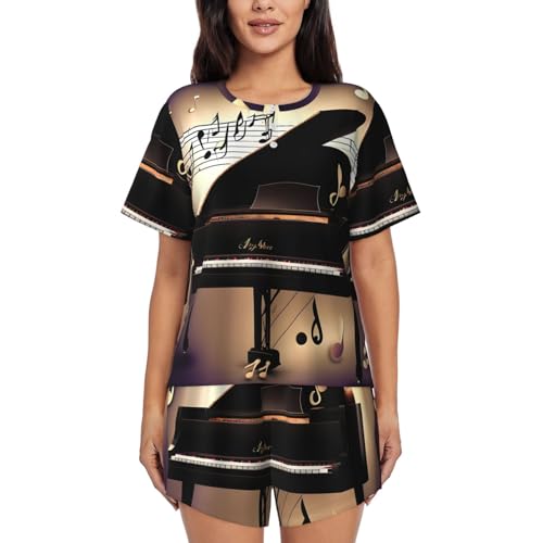 Pyjama piano deux pièces pour femme ensemble de nuit imprimé en tissu doux