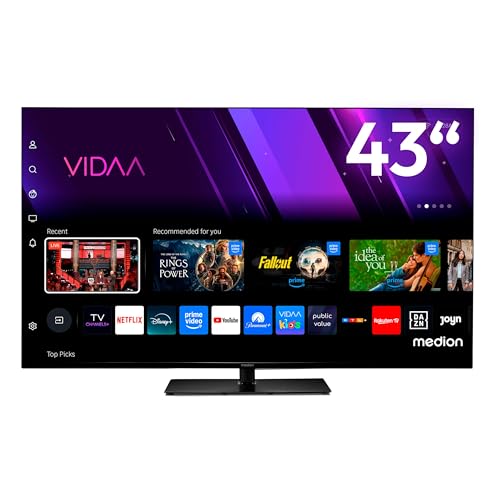 MEDION 107 cm (43 Zoll) Fernseher (Smart-TV, Dolby Vision HDR, VIDAA Store, Prime Video, Disney+, DAZN, Paramount+, HbbTV, PVR, Bluetooth, MD 843300)