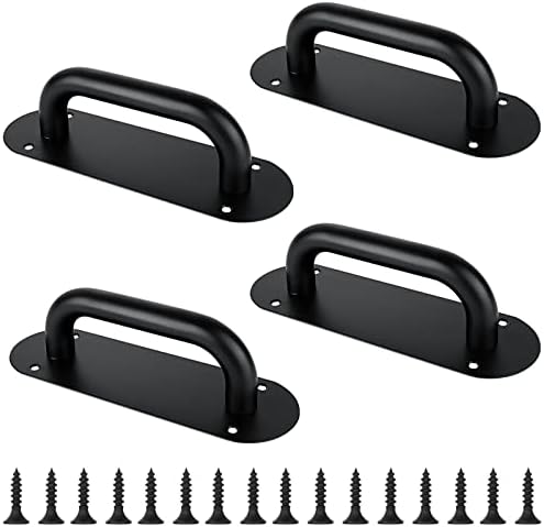 4 Pack Black Sliding Door Handles For Internal Doors, Stainless Steel Pull Push Door Handles With Back Plate, Sliding Pull Gate Barn Shed Door Handles With Screws For Wooden Gates Shed Barn(200mm)