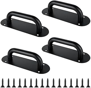 4 Pack Black Sliding Door Handles For Internal Doors, Stainless Steel Pull Push Door Handles With Back Plate, Sliding Pull Gate Barn Shed Door Handles With Screws For Wooden Gates Shed Barn(200mm)
