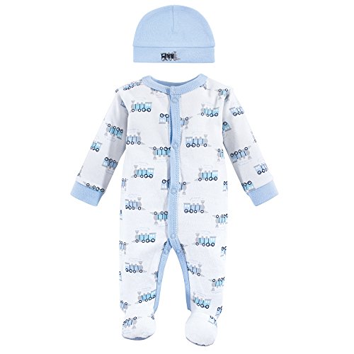 Luvable Friends Unisex Baby Cotton Preemie Sleep and Play and Cap, Train, Preemie