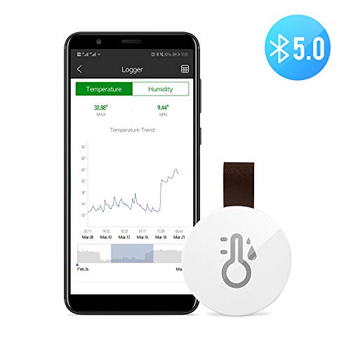 Esolom Termómetro Higrómetro Inalámbrico Bluetooth y Sensor Digital con Baliza y Registrador de Datos, Monitoreo Remoto de Temperatura,Humedad del Aire yPunto de Rocío para iOS y Android