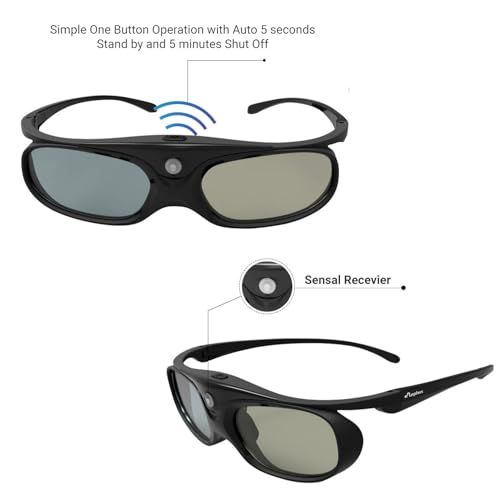 image for DLP Link 3D Glasses, ELEPHAS 144Hz Rechargeable Active Shutter Eyewear
