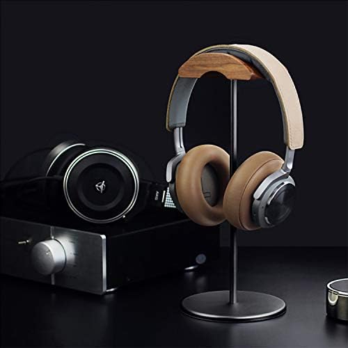 Headphone Stand, Walnut Wood & Aluminium Headset Stand, Nature Walnut Gaming Headset Holder with Solid Heavy Base for All Headphone Sizes (Black)