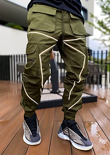 MOKEWEN Men's Reflective Casual Punk Jogger Cargo Pants with Pocket4