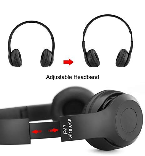 Image of icall P47 Wireless Bluetooth Headphones with Mic | Over-Ear Stereo Headset for Music, Gaming & Calls | Super Extra Bass | Ideal for Gym, Running, Travel | Bluetooth 5.0, SD Card, AUX Support (Black)