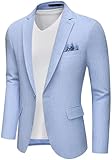 Saruit Men’s Blazer Casual Sport Coats Slim Fit Lightweight Suit Jacket One Button Summer Blazers with Pocket Square Blue
