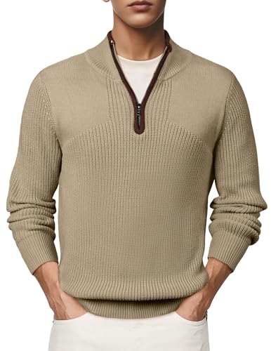 JMIERR Mens Quarter Zip Sweater Lightweight Mock Neck Casual Long Sleeve Knitted Solid Pullover Sweaters