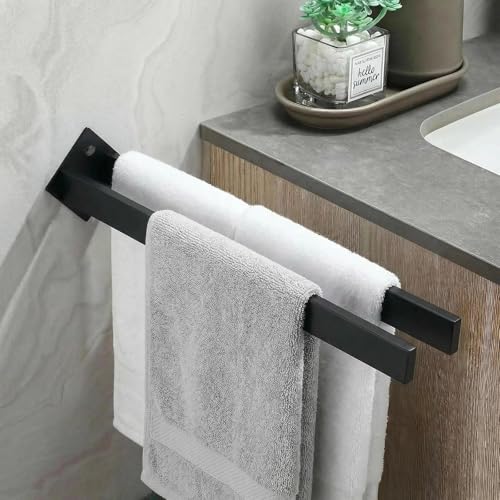 Toallero de Doble Barra de 40 cm, toallero de Pared de Acero Inoxidable, toallero para Cuarto de baño, Cocina, Dormitorio y Armario, diseño Cuadrado Moderno en Negro