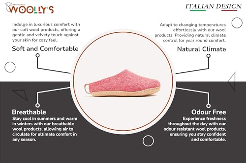 Woolly's Indoor Open Heel Slippers With Leather Sole (Cherry Pink) - 39 | Premium New Zeland Wool | Handcrafted with Italian Design | Soft, Breathable & Ordor Free2
