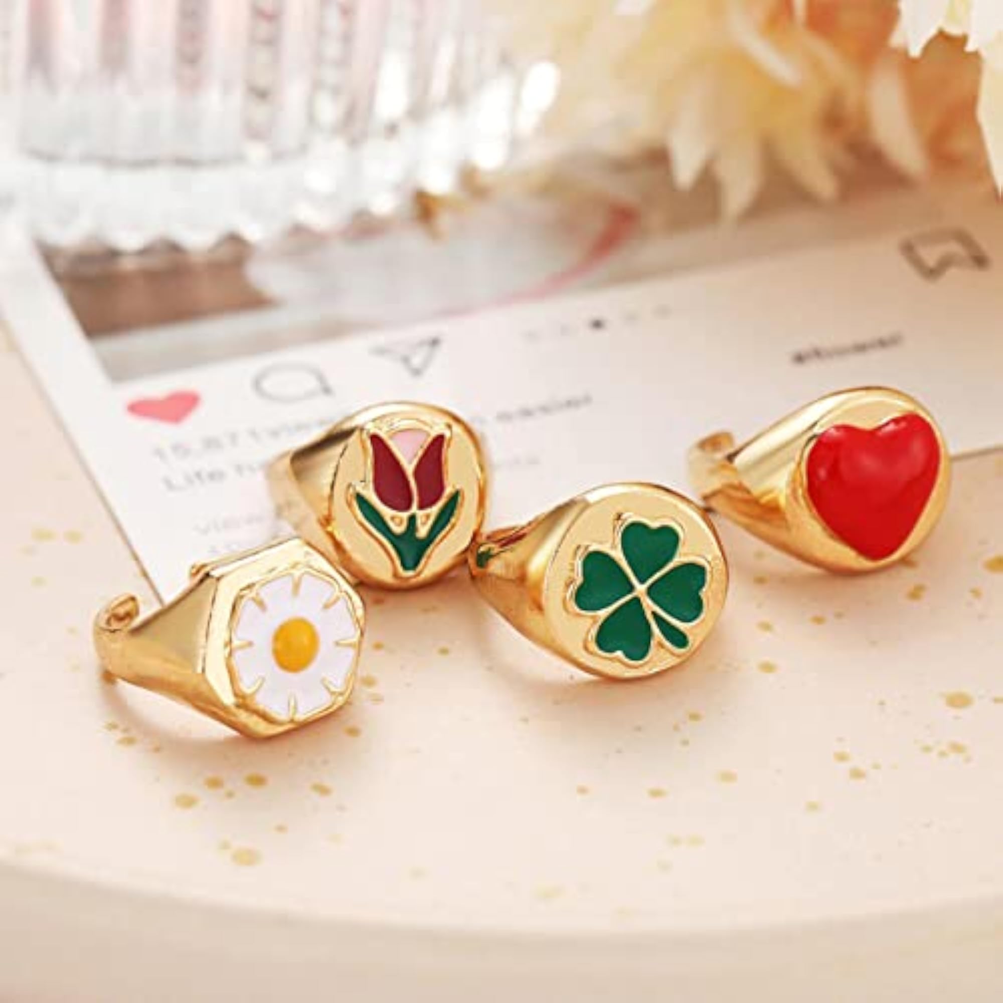 Stackable Rings Set - Crystal Studded Gold Rings