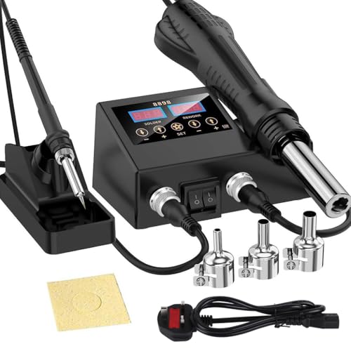 ELEPHANTBOAT 2-in-1 600W Soldering Station with LCD Digital Display Adjustable Temperature Hot Air Gun & Soldering Iron Kit Fast Heat Up Multi Nozzles for PCB Repair SMD Rework Welding