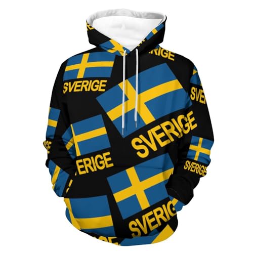 Sverige - Felpa con cappuccio con stampa con bandiera svedese, con coulisse, per adulti, 4XL