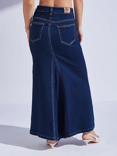 Image of Miss Chase Women's Regular High Rise Above Knee Stretchable Denim Skirt