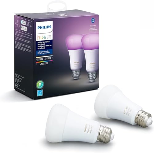 Philips Hue White and Color Ambiance 2-Pack A19 LED Smart Bulb, Bluetooth & Zigbee Compatible (Hue Hub Optional), Works with Alexa & Google Assistant – A Certified for Humans Device