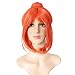 Prettybuy 13" Synthetic Orange Hair Short Straight Bob wig with Bangs with One Hair Bun Wig Heat Resistance Fiber Wig for Daily Use, Cosply, Parties and Halloween