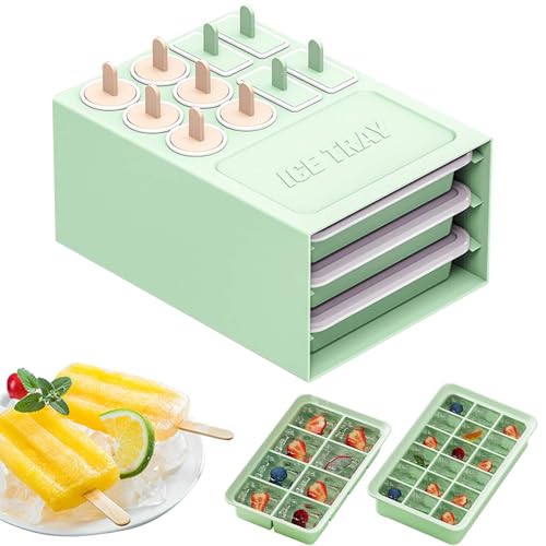 Plastique Moules à Glace,Plateaux Multifonctions 3 En 1 pour Bac a Glacon,Moules à Crème Glacée,Moules à Popsicle Avec Batonnet pour Popsicles, Crèmes Glacées, Sorbets Nourriture