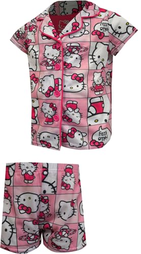 Komar Kids Girls Hello Kitty Pink Blocks Notch Collar Girls Shortie Pajamas