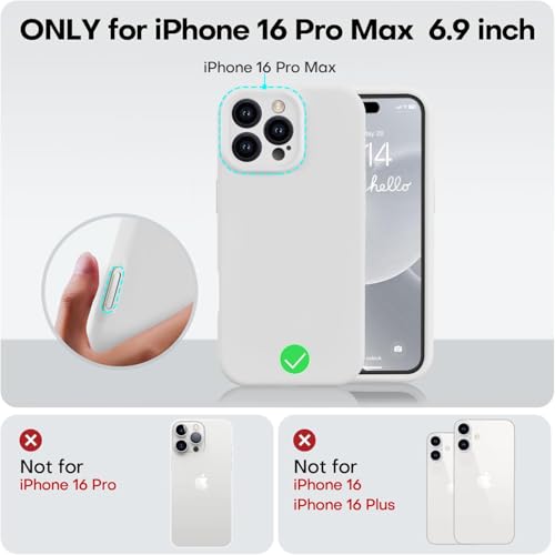 Image of DIZORO Compatible for iPhone 16 Pro Max Camera Protection Case 6.9, Slim Liquid Silicone 3 Layers Full Covered Soft Gel Rubber Phone Case Protective Cover 6.9 Inch - (White Titanium)