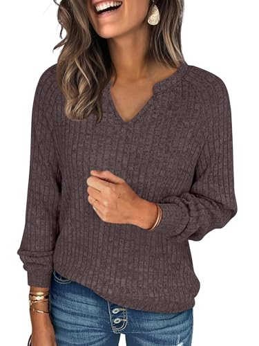 ANRABESS Womens Long Sleeve Shirts Fall Lightweight V Neck Sweater Tops Dressy Casual Loose Fit Tunic 2025 Fashion Clothes