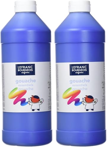 Lefranc Bourgeois - Gouache liquide Essentiel pour enfants - Bouteille 1L - Bleu foncé (Lot de 2)
