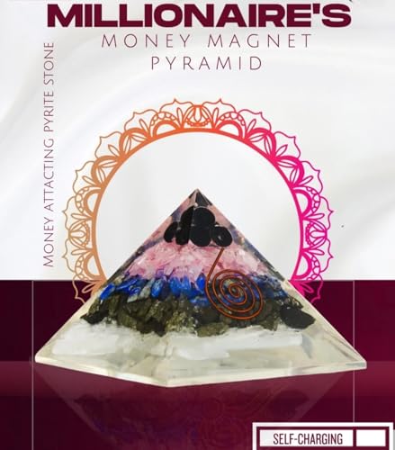 Image of Certified Millionaire Money Magnet Pyramid for Wealth Prosperity & Abundance | Pyrite Rose Quartz Lapis Lazuli Black Onyx Copper Coil on Selenite Base | Self Charging Vastu Feng Shui Crystal