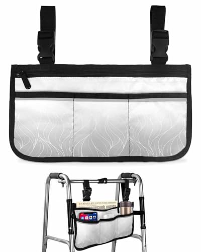 Anzona Gray White Ombre Wheelchair Side Bag Walker Bag, Modern Abstract Art Striped Wheelchair Accessories Armrest Pouch, Organizer Storage Bag for Walkers, Rollators, Scooters, 7.3''x13''