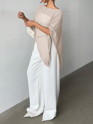 Image of GORGLITTER Women's Poncho Tops Sheer Shawl Cape Top Lightweight Sweater
