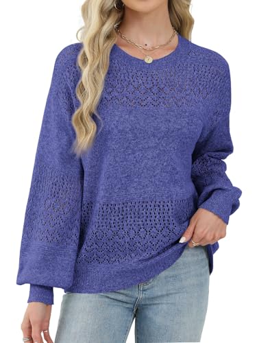 Image of Lylinan Womens Sweaters Casual Boho Long Sleeve Shirts Crewneck Lightweight Crochet Tops Pullover Knit Sweater
