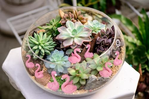 YUYWWAN 10 Stücke Mini Gartendeko Figuren Flamingo Figurine Set,Sommer Micro Landschaft Ornament aus Harz, Flamingoform Dekorative Miniatur Home Party Kuchen Sukkulenten Garten