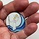 Herzmensch Christophorus-Plakette klein fürs Auto Schutzpatron Autoplakette Gute FAHRT Schutzengel selbstklebend 3,5 cm Heiliger Christopherus blau weiß Email