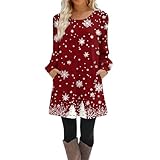 SCBFDI Festliche Weihnachtskleider Damen, Weihnachtspullover Kleid, Kleid Frauenkleidern Langarm Arbeits Weihnachten Kleider Modern High Waist Light Tailliertes mit Druckknöpfen Weiß XL