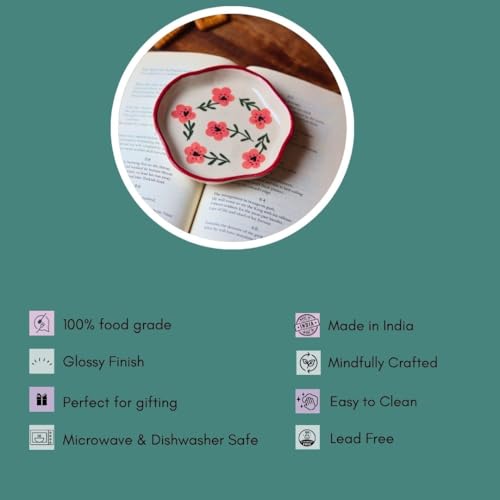 Image of WEAVING HOMES Poppy Flower Handmade Dessert Plate, Size: 11 cm Microwave & Dishwahsher Safe (Set of 1)
