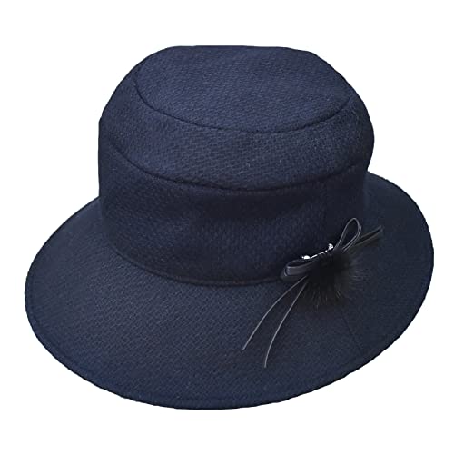 [芦屋ロサブラン] 100％完全遮光 99％ではダメなんです 帽子 ビシュウウールハット コサージュ付 レディース つば裏遮光 020508-001 (ネイビー)