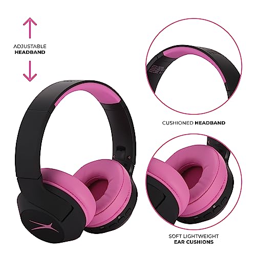 Image of Altec Lansing Kid Safe Noise Cancelling Wireless Headphones 15H Battery, 85dB Volume Limit, Foldable Design Powerful Sound, Active Noise Cancellation Perfect for Kids Ages 7+ (Blackout Pop Pink)