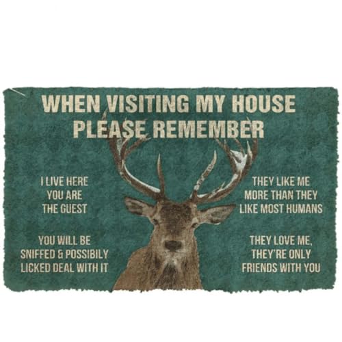 ���փ}�b�g ���̉Ƃ̃��[�����o���Ă����Ă������� ���D���̂��߂̖ʔ����a�����v���[���g 50×80cm doormat Please Remember Deers House Rule Funny Birthday Gift For Deer Lovers