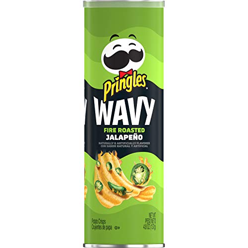 Pringles Wavy, Potato Crisps Chips, Fire Roasted Jalapeno, 4.8oz Can