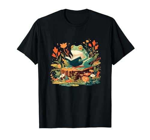 Cottagecore Rana Lectura Lindo Retro Bookish Booktok Fantasía Camiseta