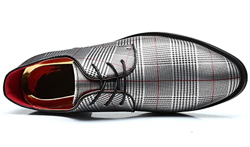 Santimon Mens Plaid Lace Up Oxfords Classic Dress Shoes4