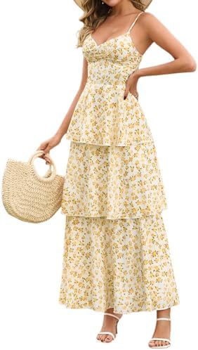XinFSh Women's Summer Floral Wedding Guest Maxi Dress Flowy Tiere...
