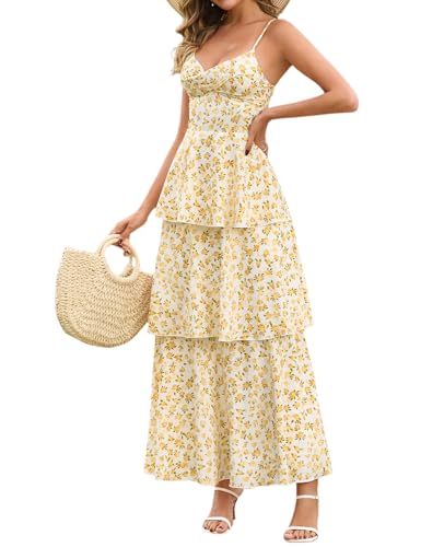 XinFSh Women's Summer Floral Wedding Guest Maxi Dress Flowy Tiered