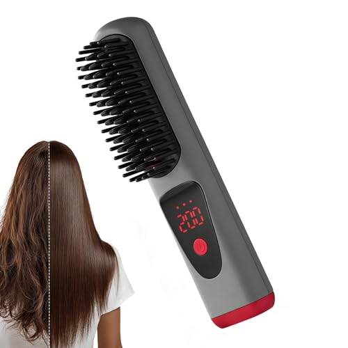 Alisador de pelo, peine inalámbrico portátil recargable de cerámica de 4 niveles con pantalla LED, herramientas de peinado para salón, hogar, boda, fiesta nupcial, vacaciones, verano, aseo diario, spa