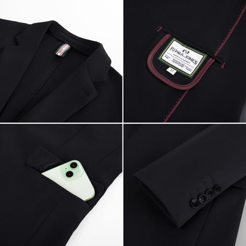 PJ PAUL JONES Herren Freizeit Anzugjacke Einfarbige Formelle modern 1 Knöpfe Sakko Slim Fit Sportlich Blazer, Schwarz, M