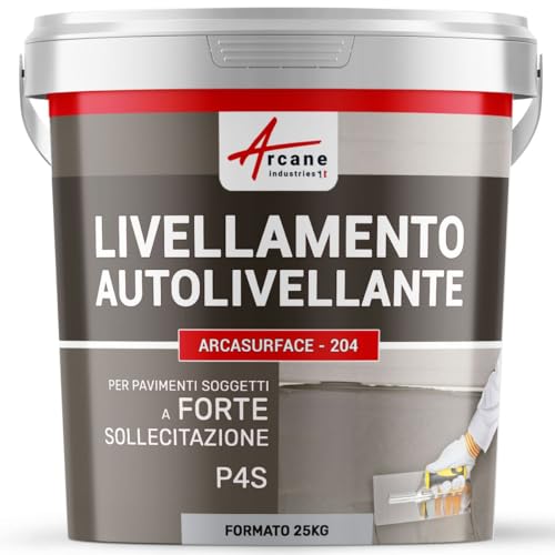Intonaco autolivellante P4 P4S per pavimenti, mascheramento giunture piastrelle, livellamento prima del cemento cerato, pittura, 25 kg (fino a 17 m² per 1 mm di spessore) Grigio - ARCANE INDUSTRIES