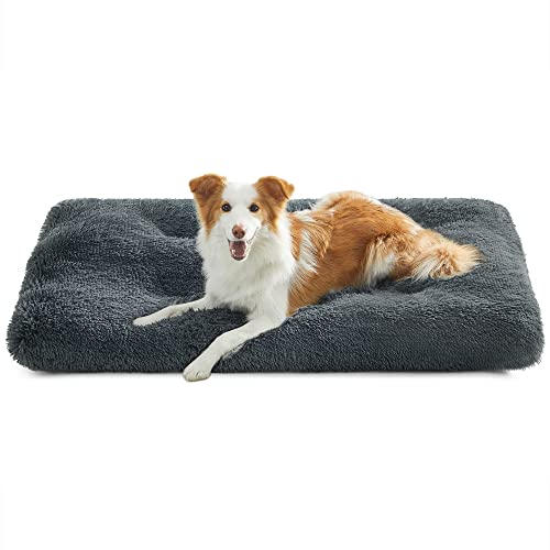 FEANDREA Panier pour Chien, Canapé, Lit pour Animaux, 110 x 73 cm, Rembourrage Moelleux, Lavable en Machine, Coussin pour Chien, Gris Foncé PGW203G02