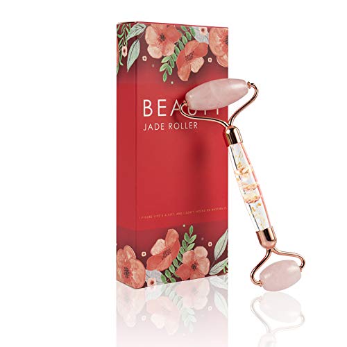 The best jade roller, natural anti-aging roller, used for eye puffiness, firming, and wrinkle removal, with box (Pink-2)
