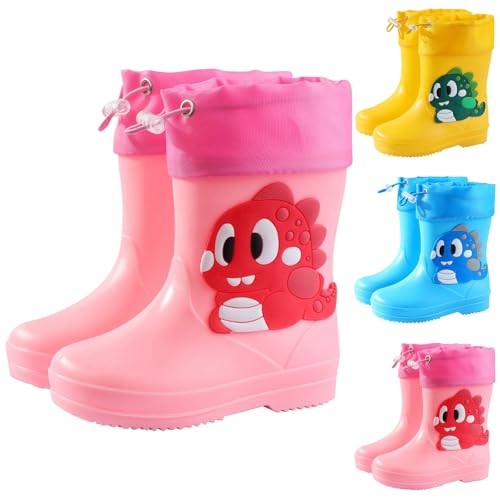 Genérico Botas de Agua para Niños y Niñas con Cordón Ajustable en el Cuello, Botas de Lluvia Caucho Goma de Dinosaurio Impermeable y Antideslizante