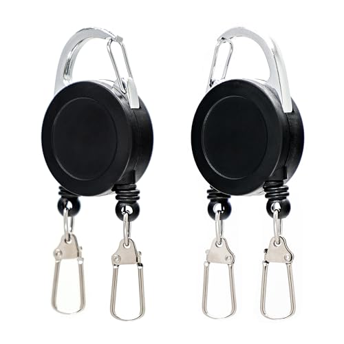 SAMSFX Fishing Double Tool Retractor, Double Plastic Zinger, Dual Zinger Retractor, 2PCS in Pack, Solid Black (Solid Black)