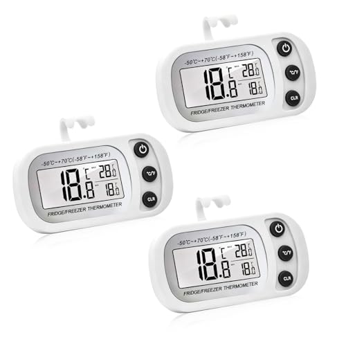 3PCS Fridge Thermometer Digital, Freezer Thermometer for Refrigerator