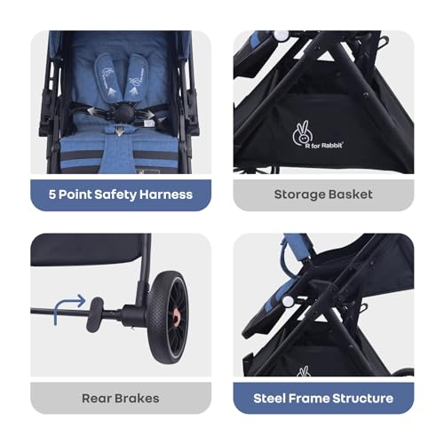 R for Rabbit Street Smart Nova Stylish Baby Stroller | Pram with Reversible Handle, One Hand Fold Mechanism for 0-3 Years Boy & Girl (Blue Black)